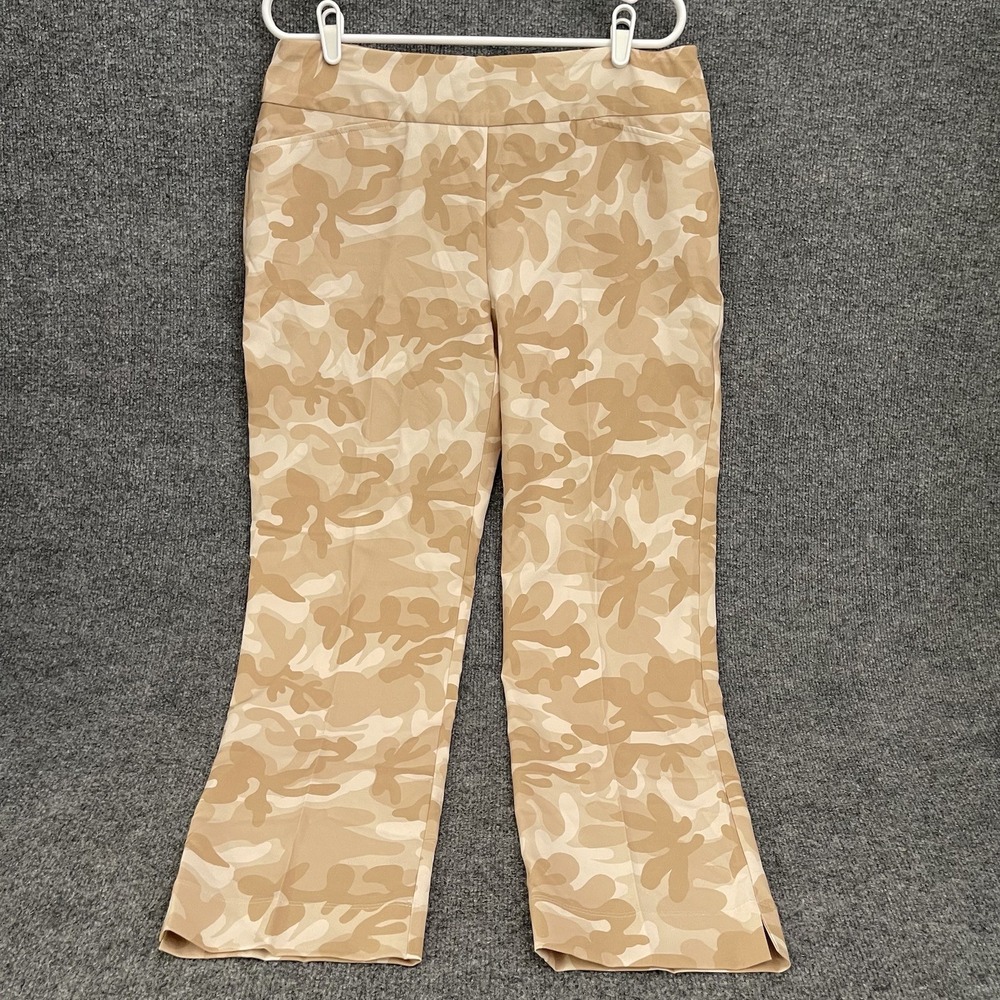 Ibkul Flat Front Ankle Golf Pants Women's Sz 14 Khaki Polyester Pockets